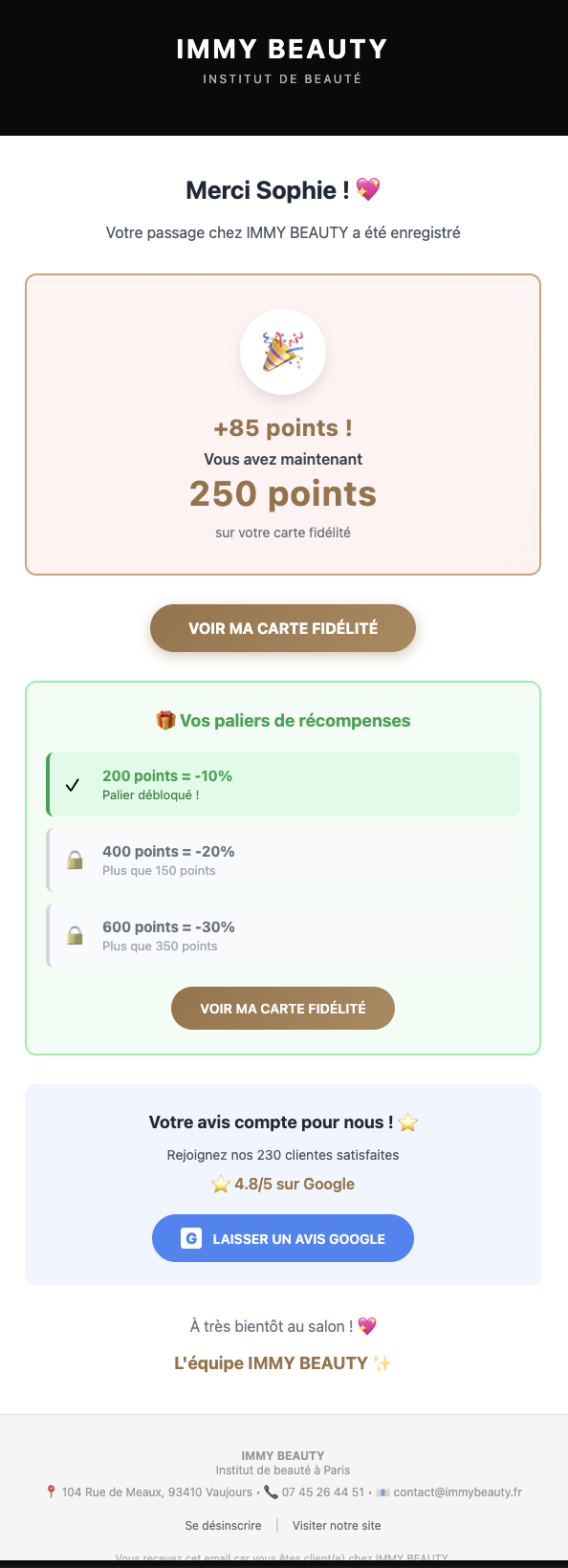 Email points ajoutés